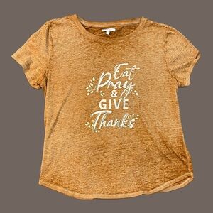 Maurices Brown Eat Pray & Give Thanks Burnout Tee Size Large